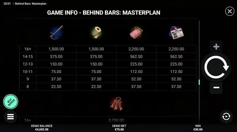 Behind Bars Masterplan - pantalla con pago instantáneo Instant Win